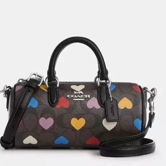 Coach Black Mini Bag with Multicolor Heart Print